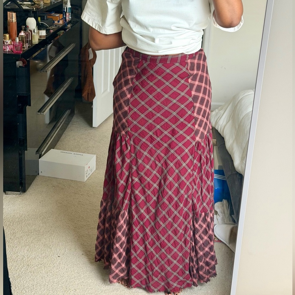 Free People Red Plaid Maxi Skirt - Picture 3 of 3